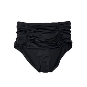 Joe Fresh 1X Black Bathing Suit Full Bottoms Tummy Control Ruched High Waist